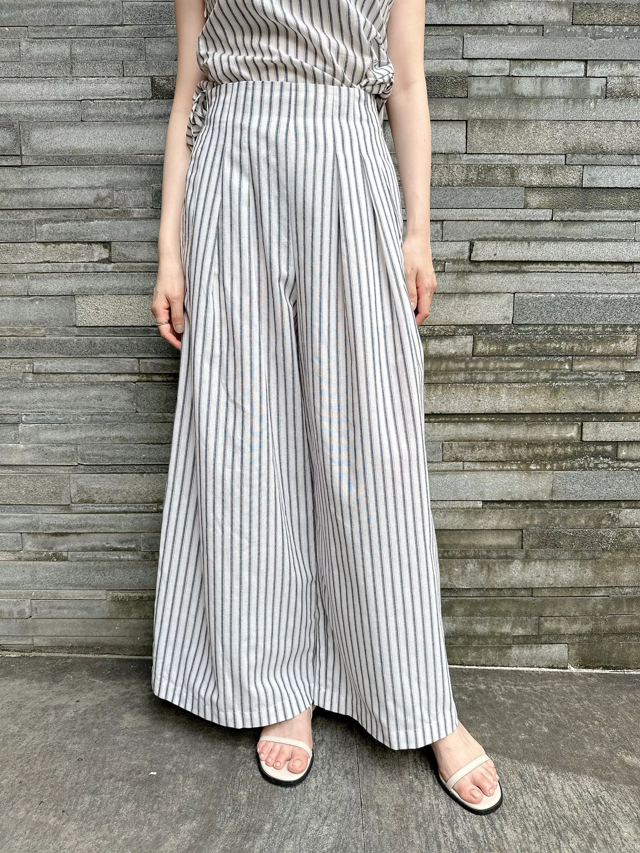 麻料質感闊腿褲