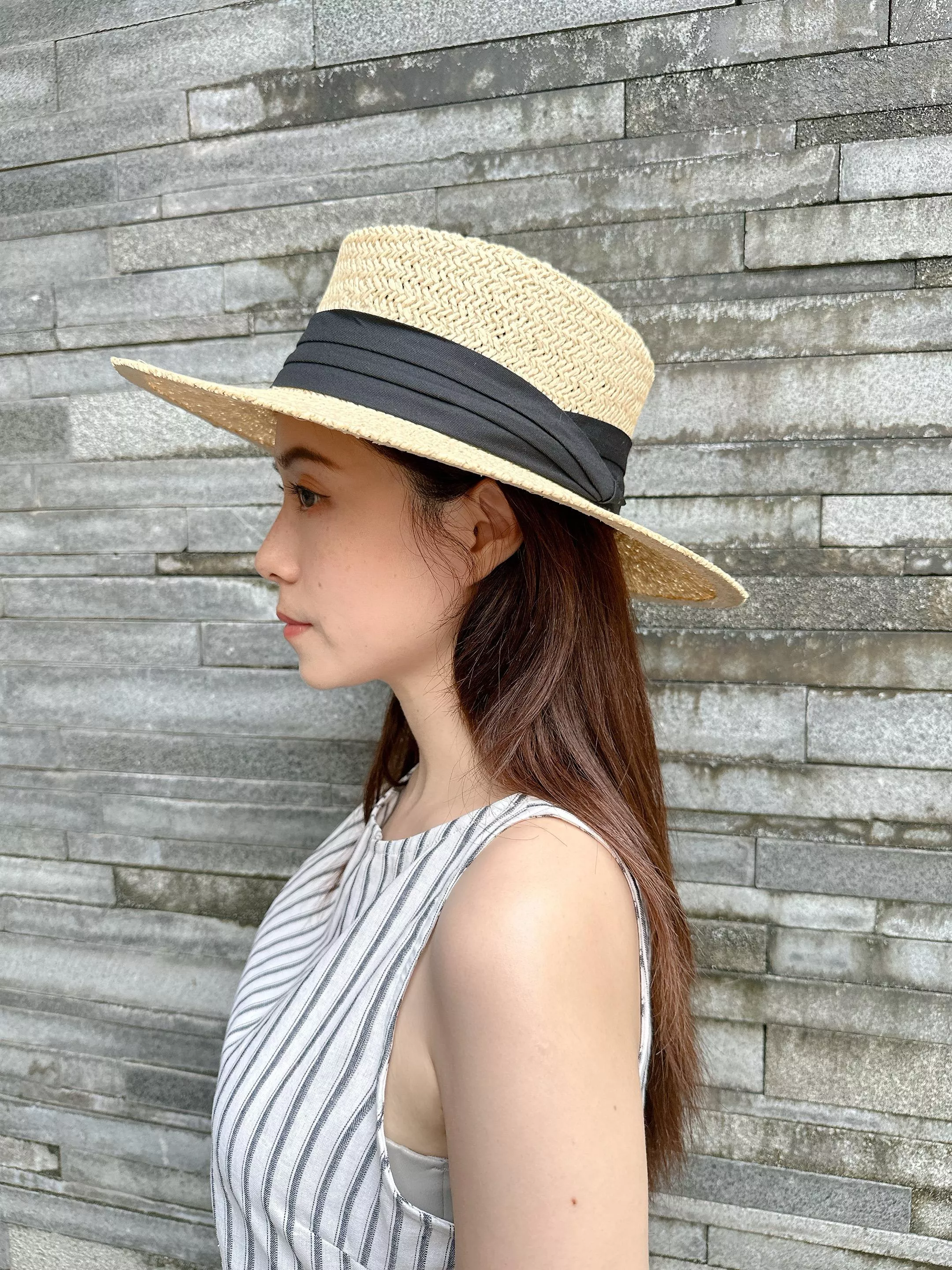 素色緞帶滾邊草帽