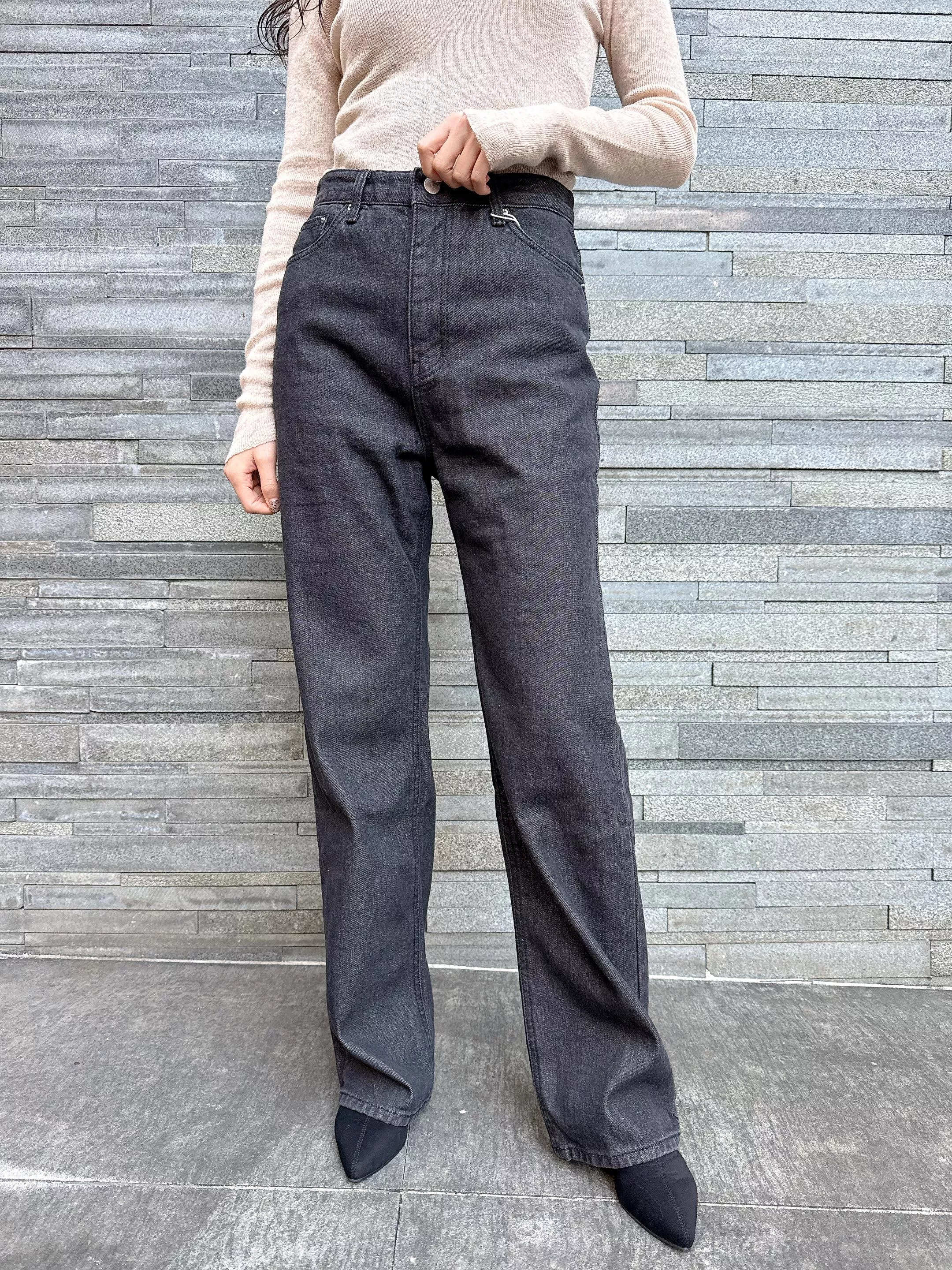 磨毛落地寬牛仔褲 Ｍ號