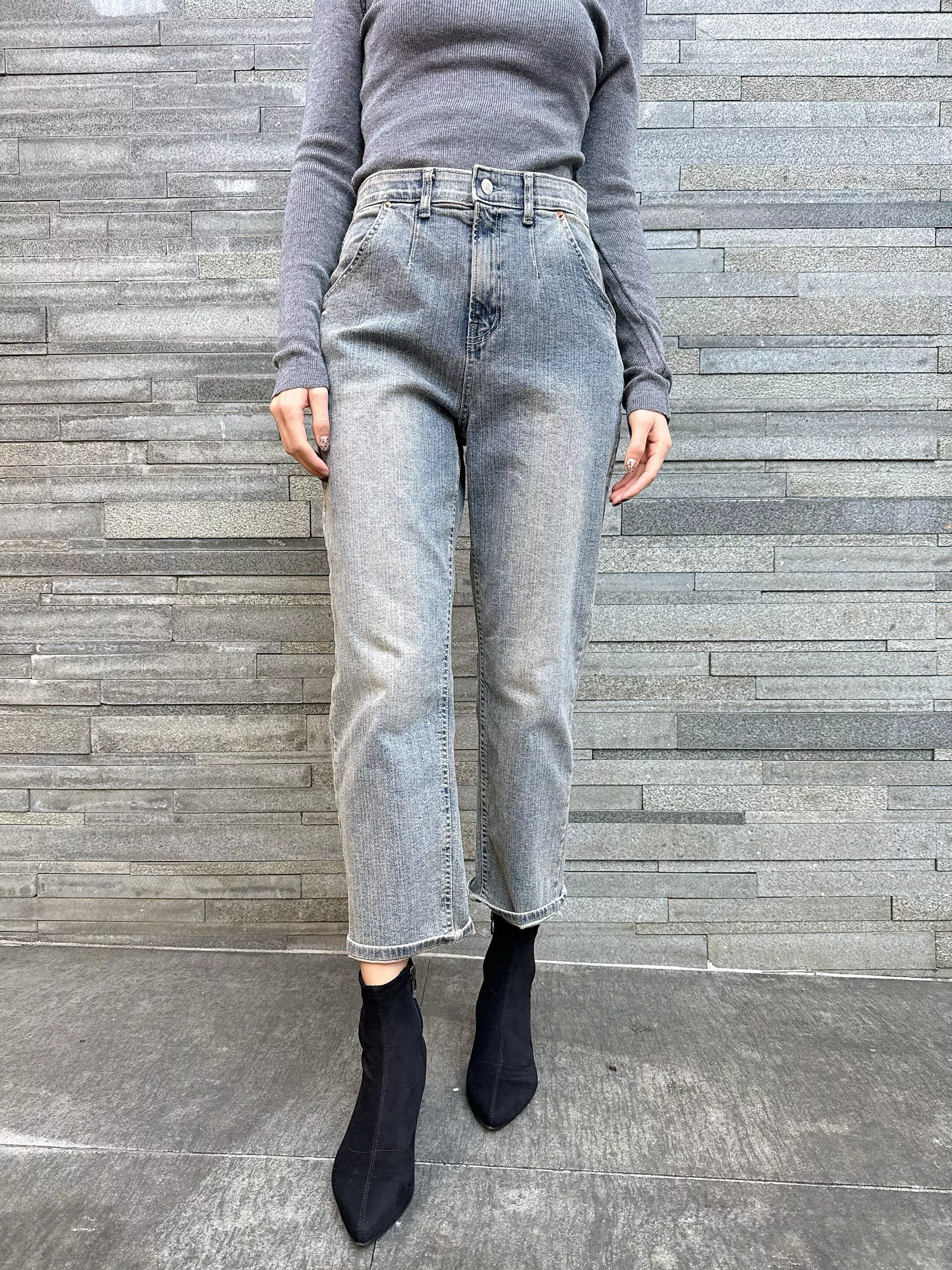 復古刷色八分牛仔褲 L號