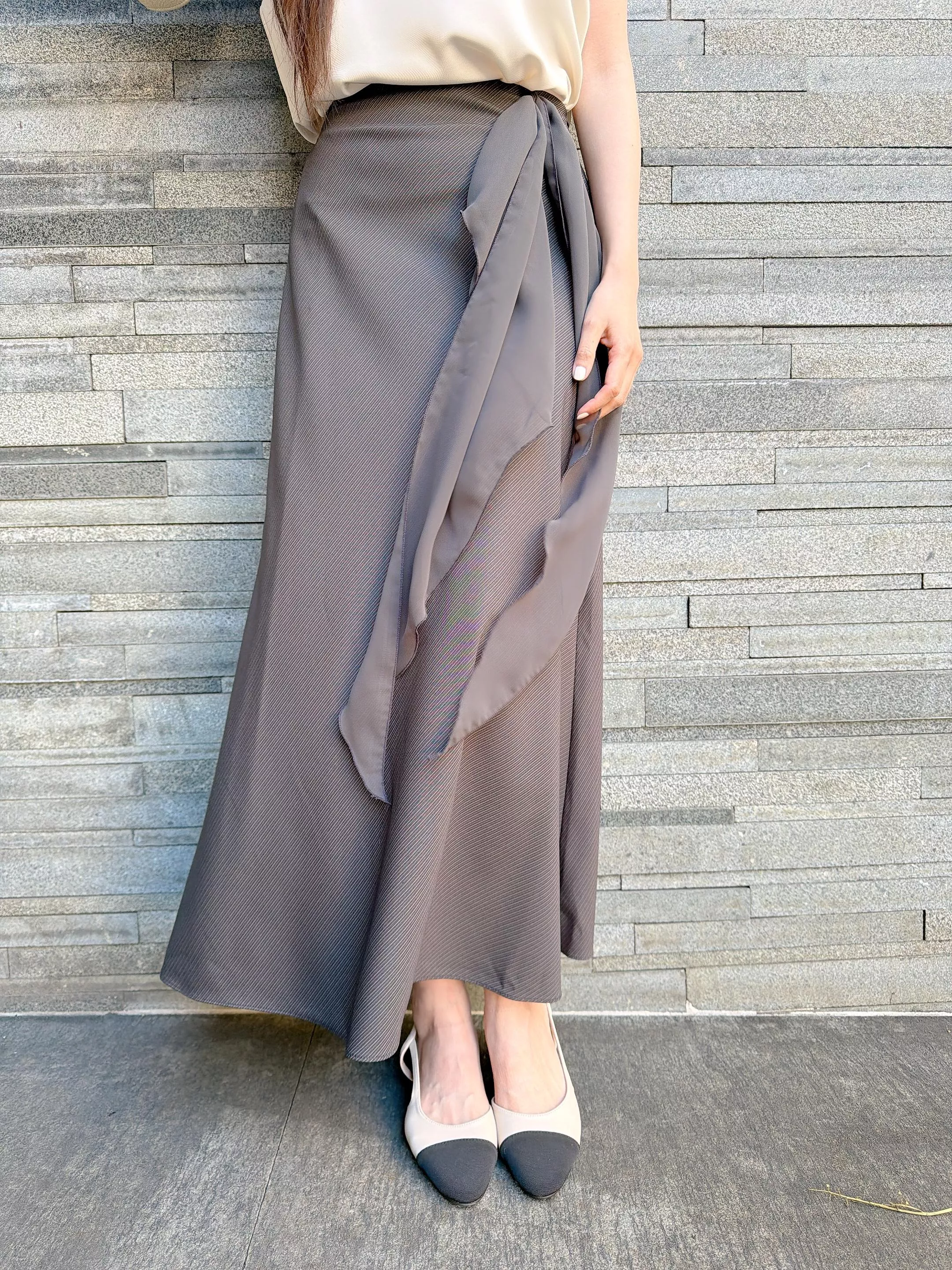 鬆緊條紋雪紡裙