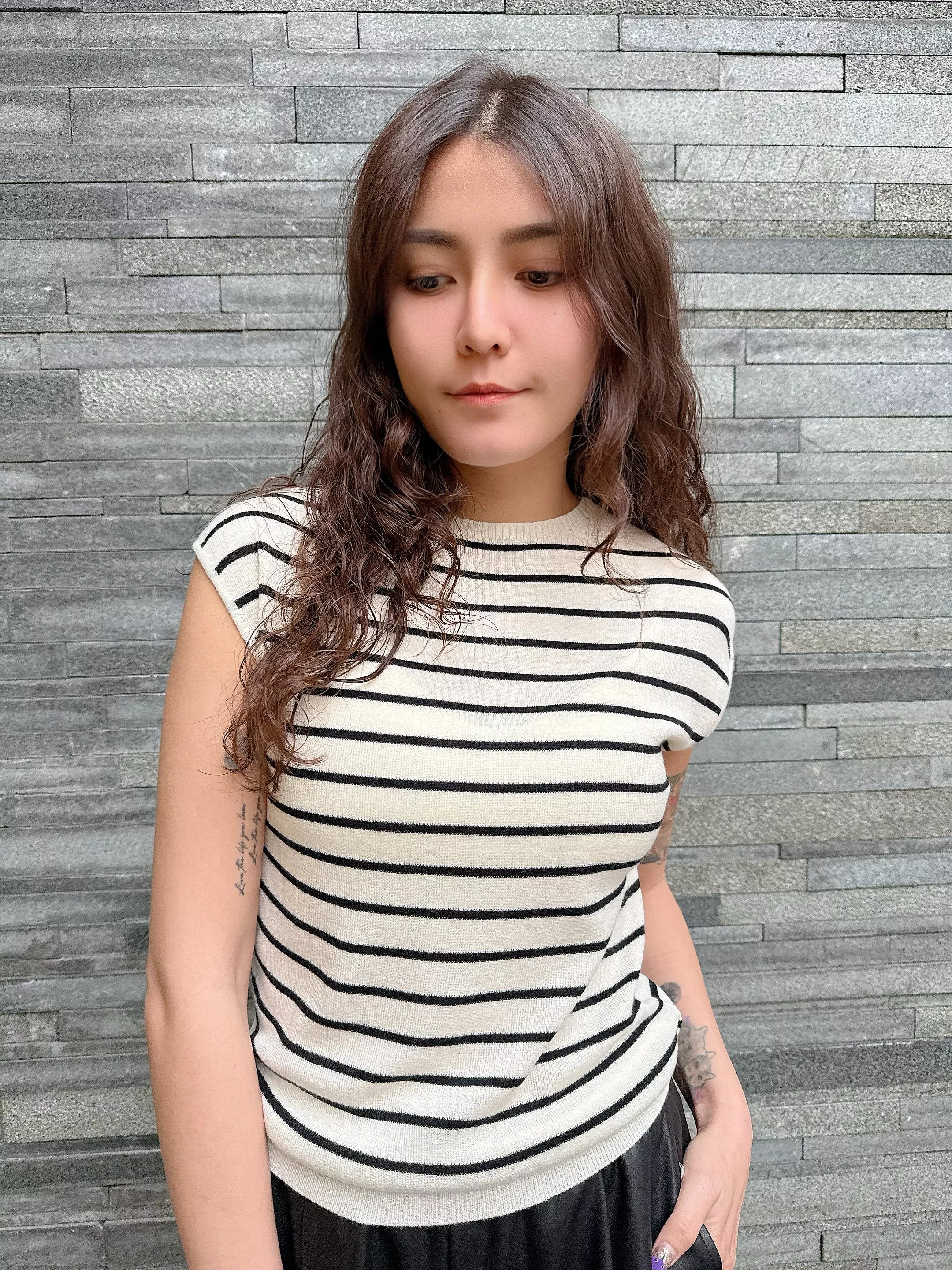 微包袖條紋背心