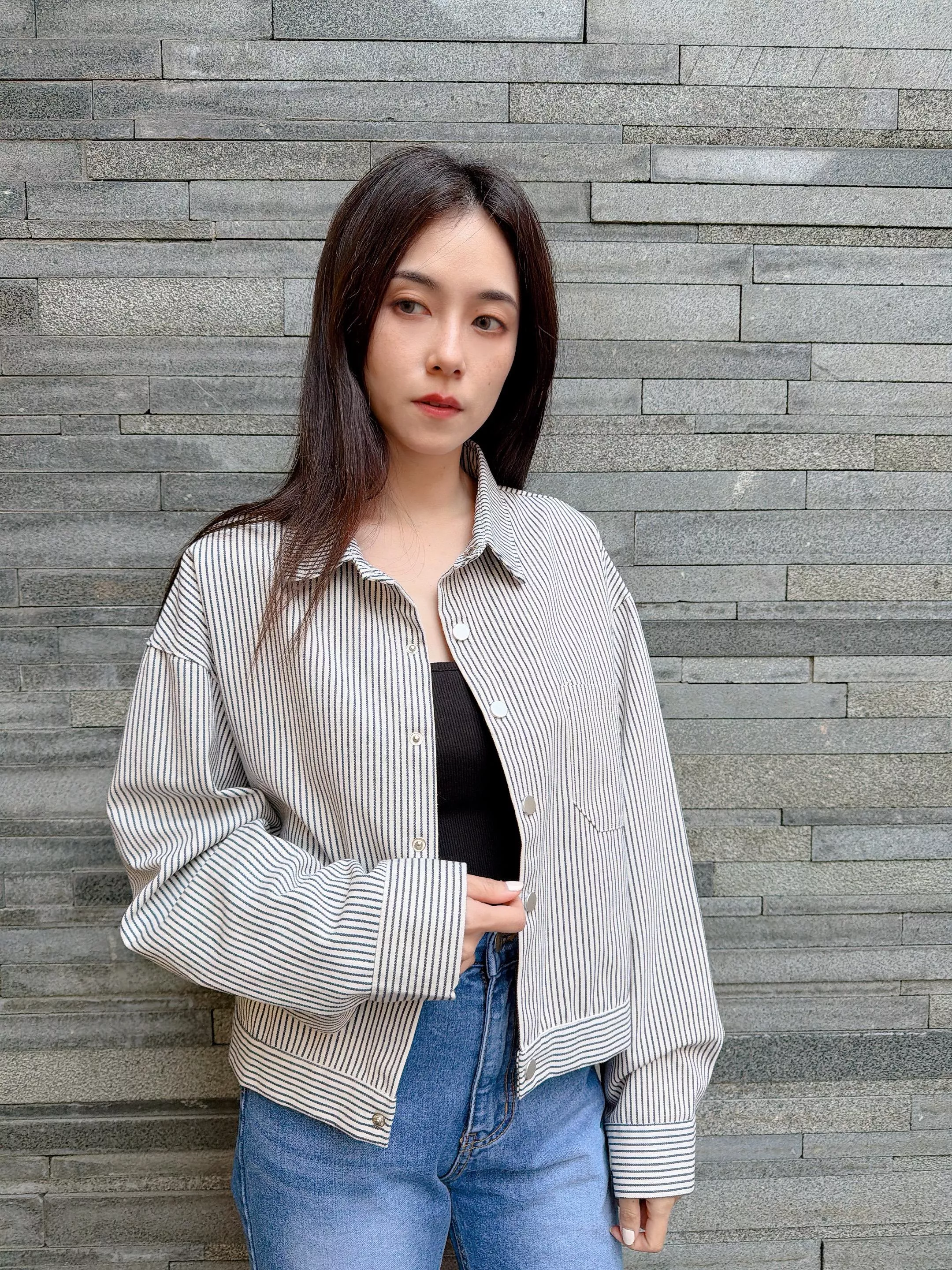 條紋襯衫短版外套