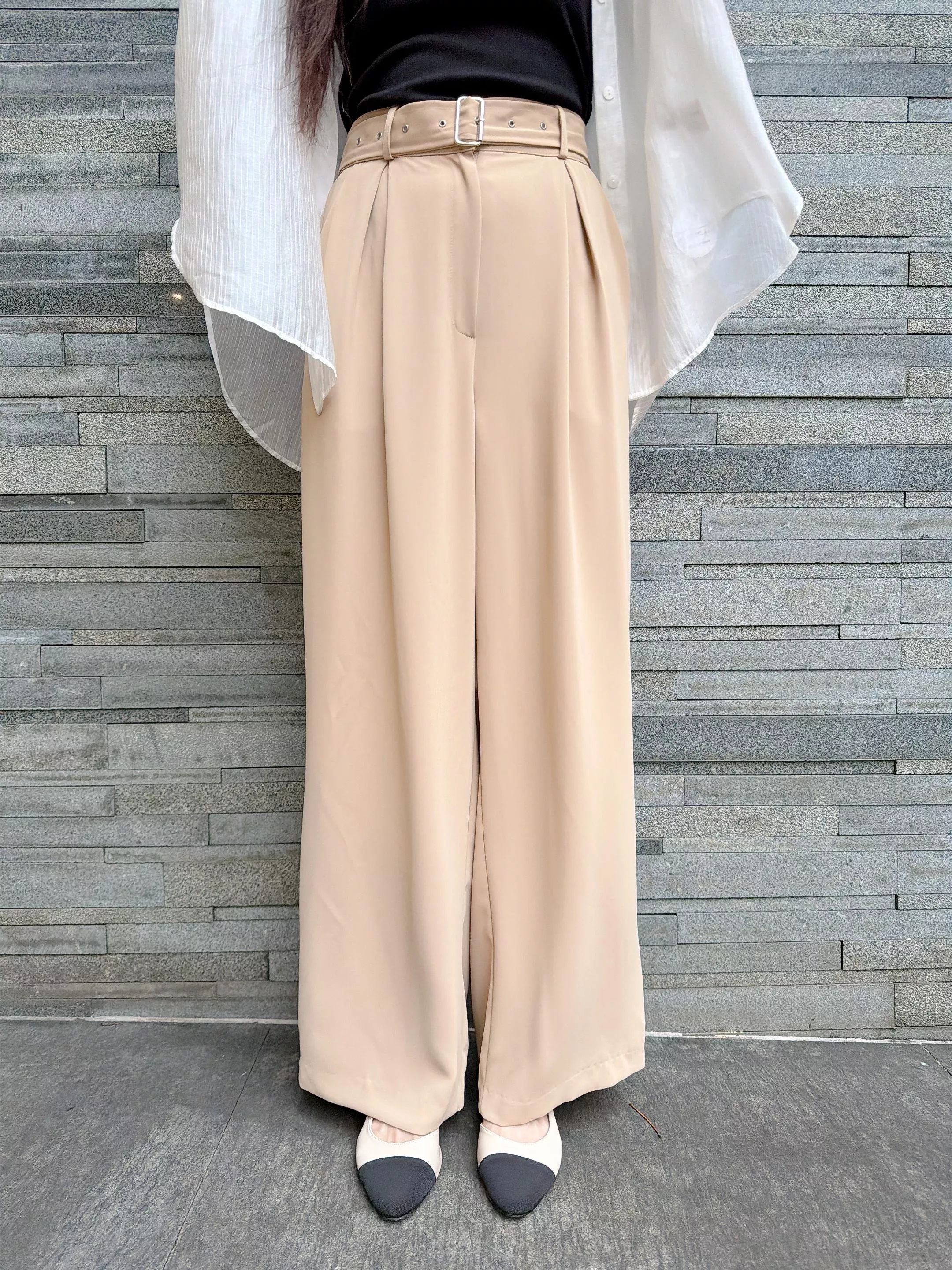 皮帶雪紡西裝褲