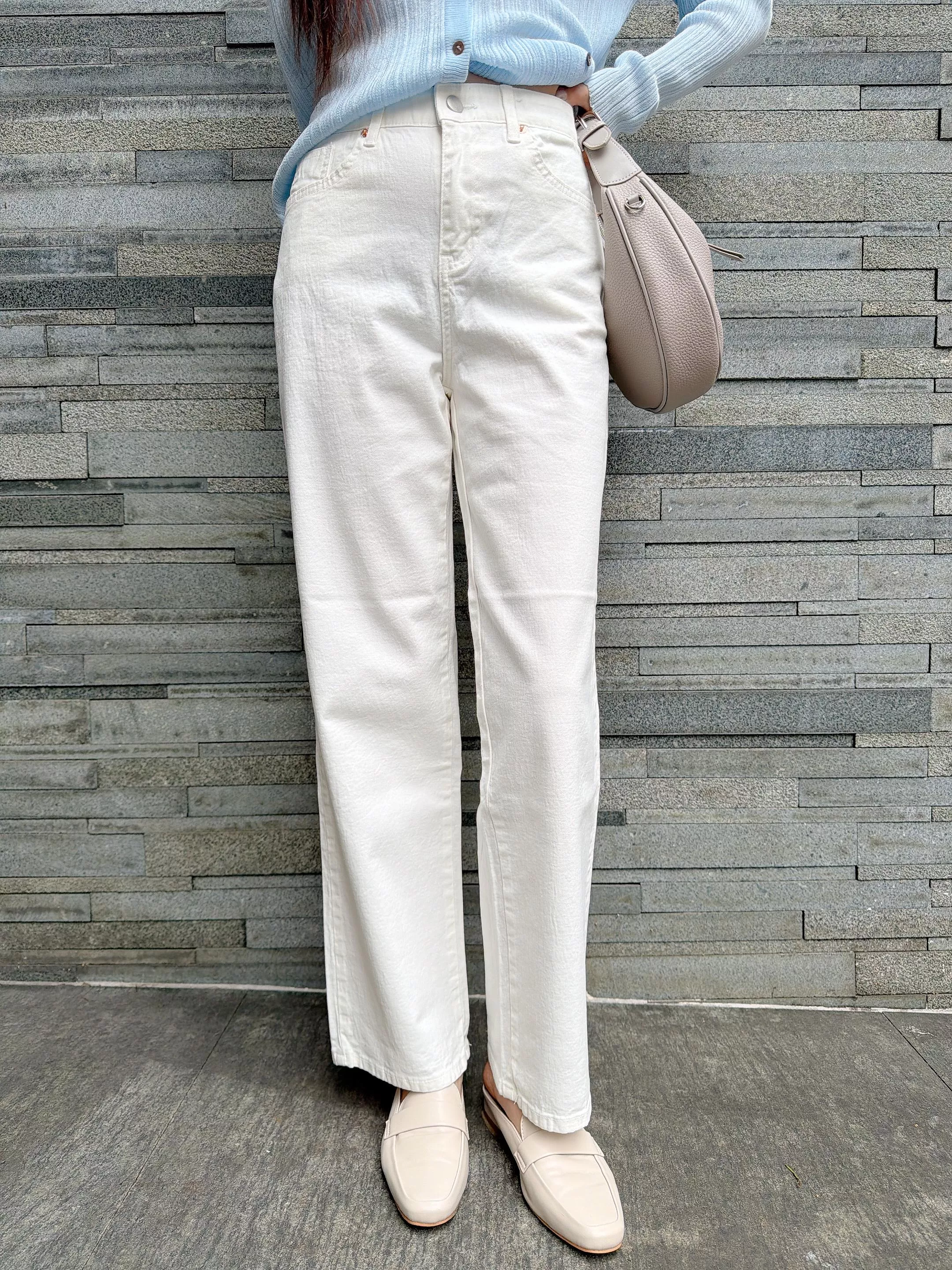 鬆緊直筒牛仔褲