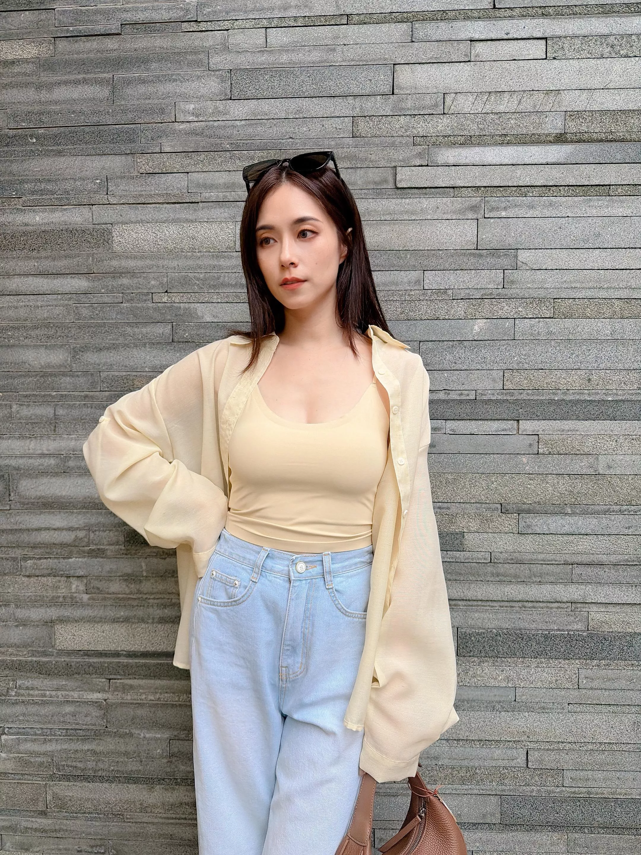 麻紗透膚罩衫