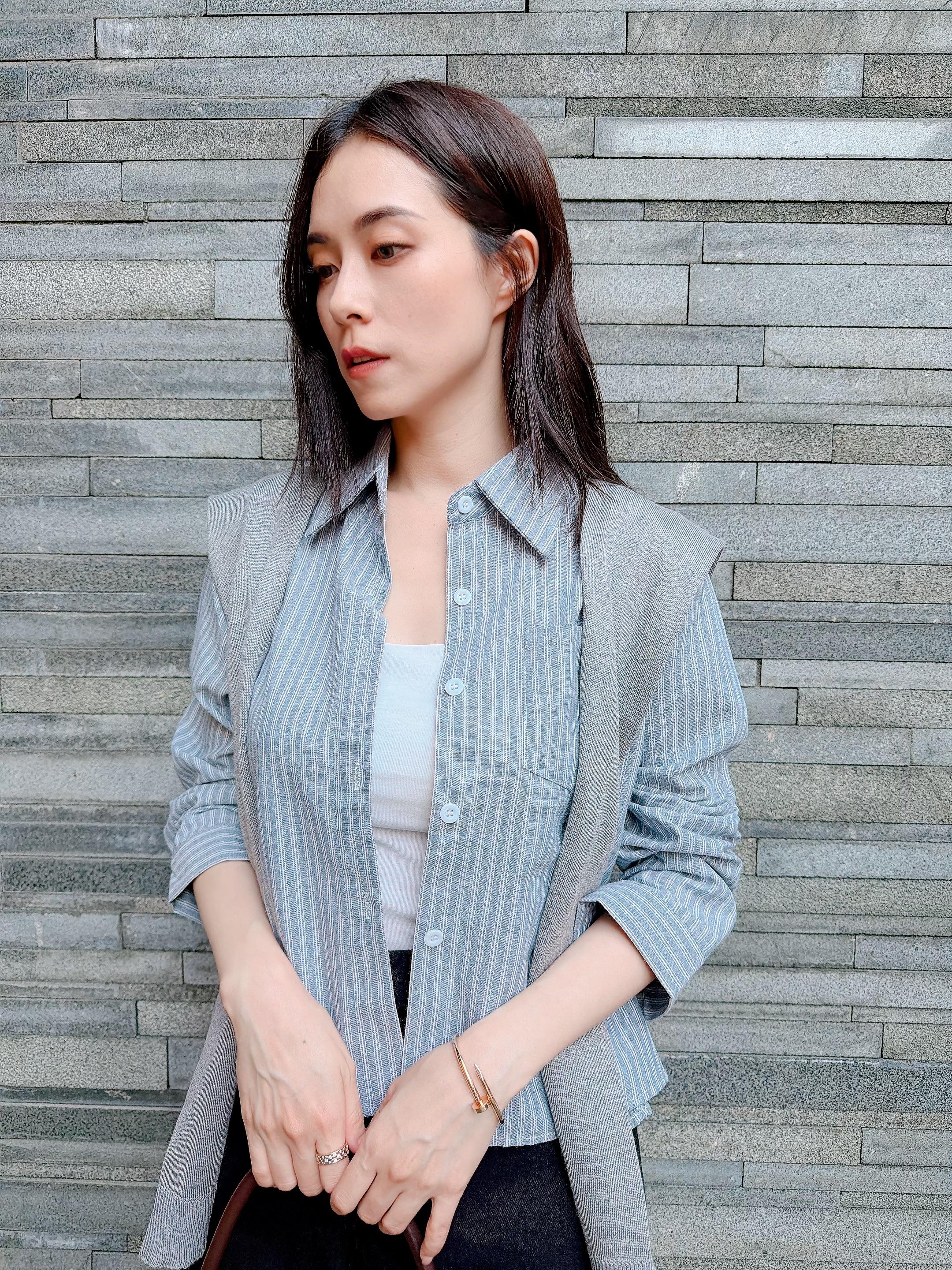 披肩短版條紋襯衫
