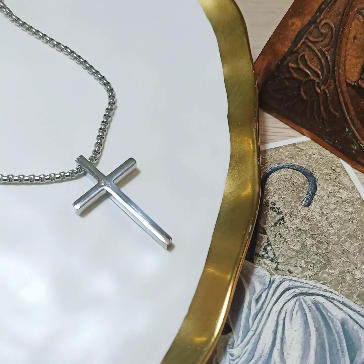 鈦鋼十字素項鍊（男）