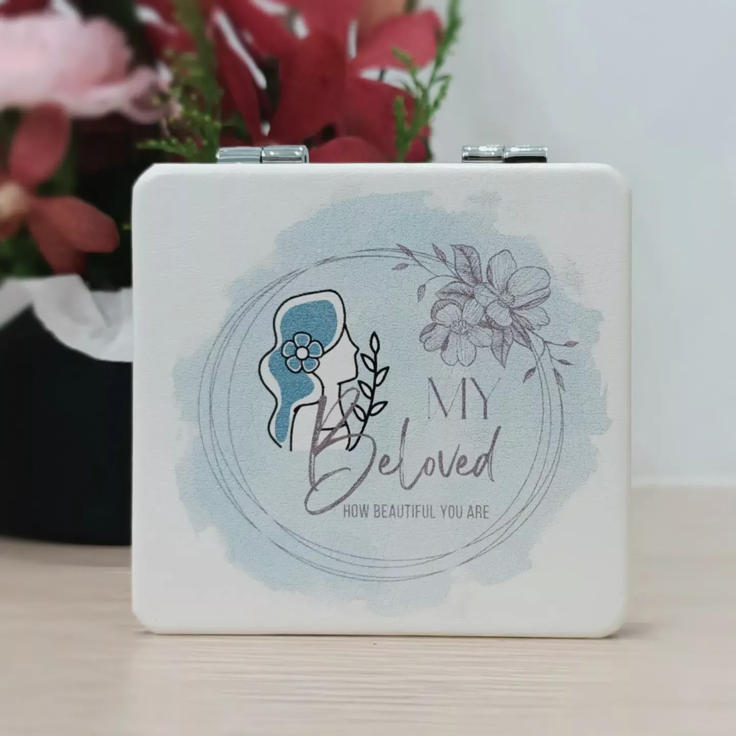 MY BELOVED皮革雙面隨身鏡（藍）