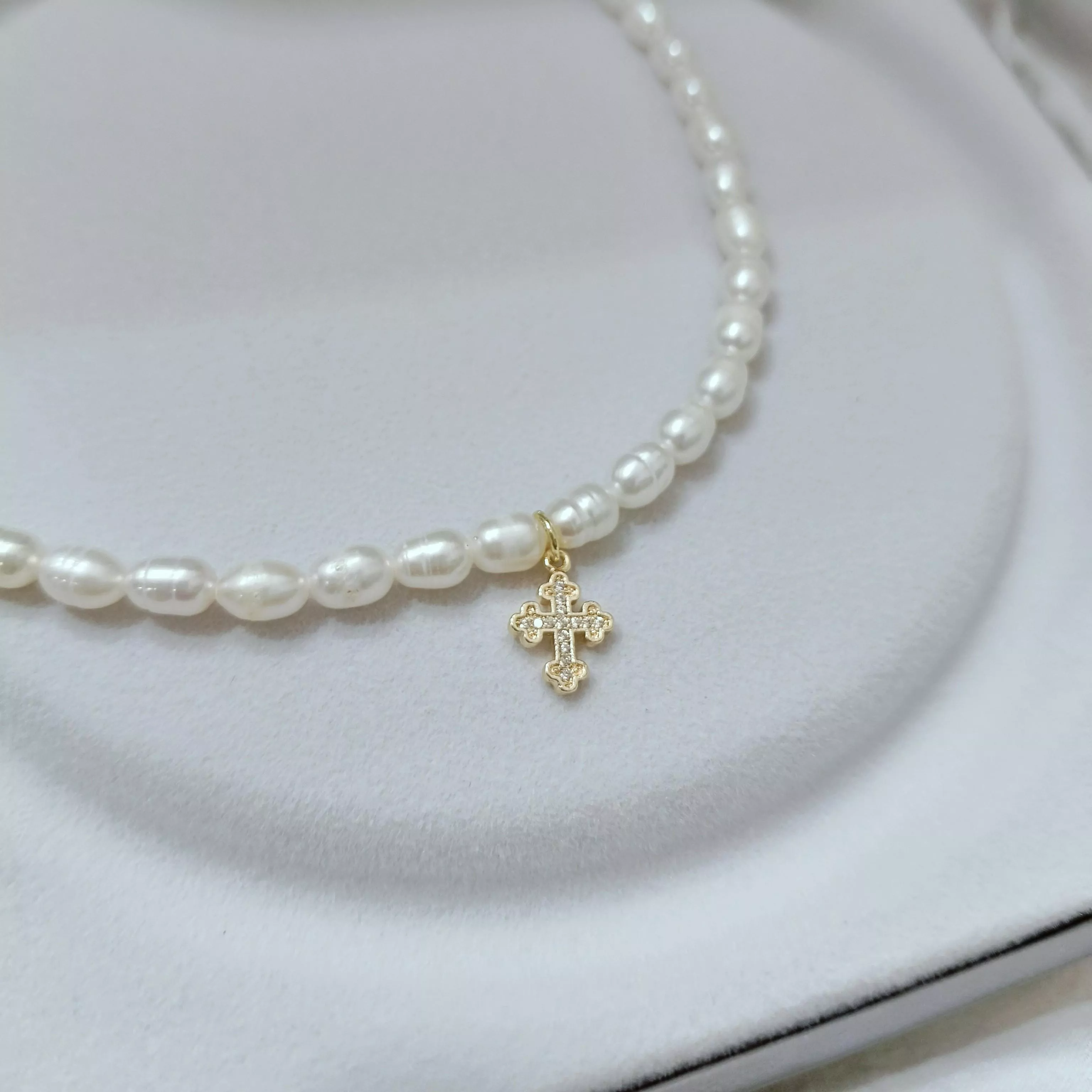 重生的妳-天然淡水珍珠包14K金十字架鑲鑽項鍊