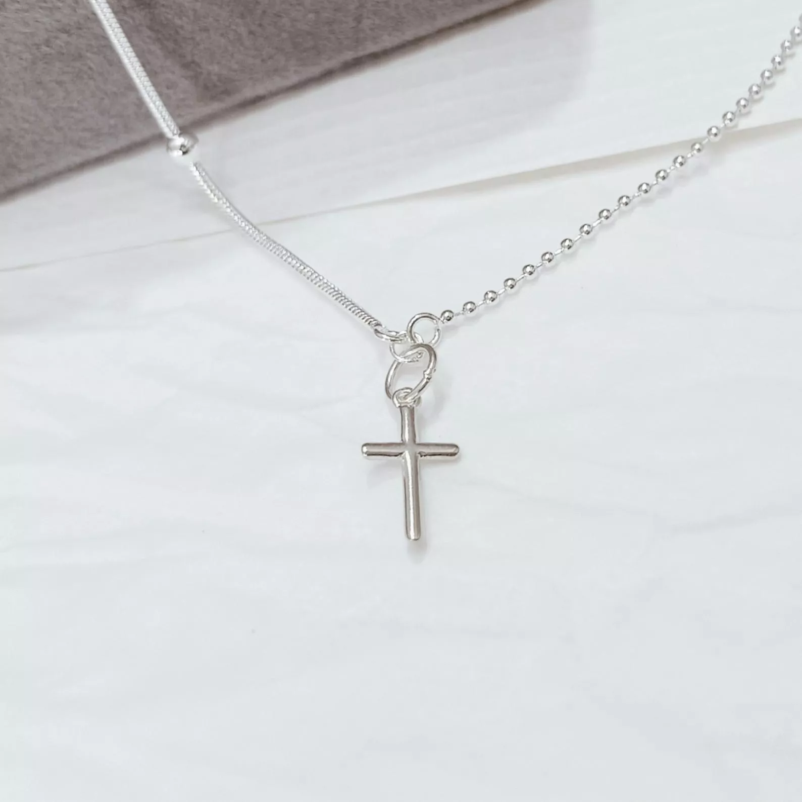 靜然-925實心純銀法式款十字架項鍊