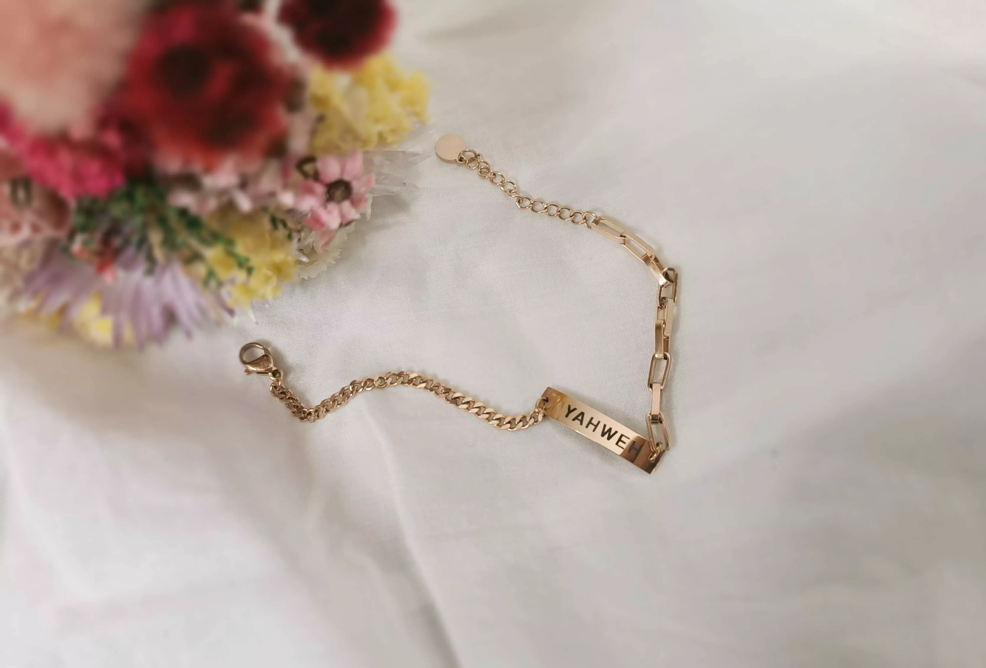 YAHWEH-鈦鋼法式玫瑰金手鍊