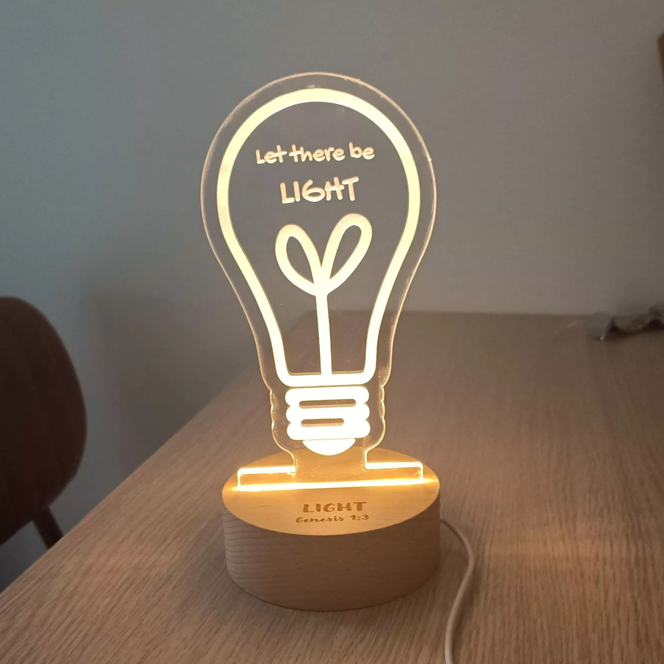 要有光-燈泡壓克力實木底座3D夜燈