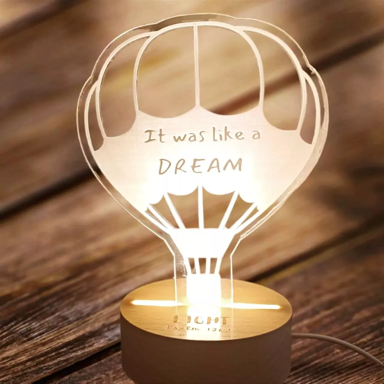 夢想熱氣球-3D立體壓克力實木夜燈