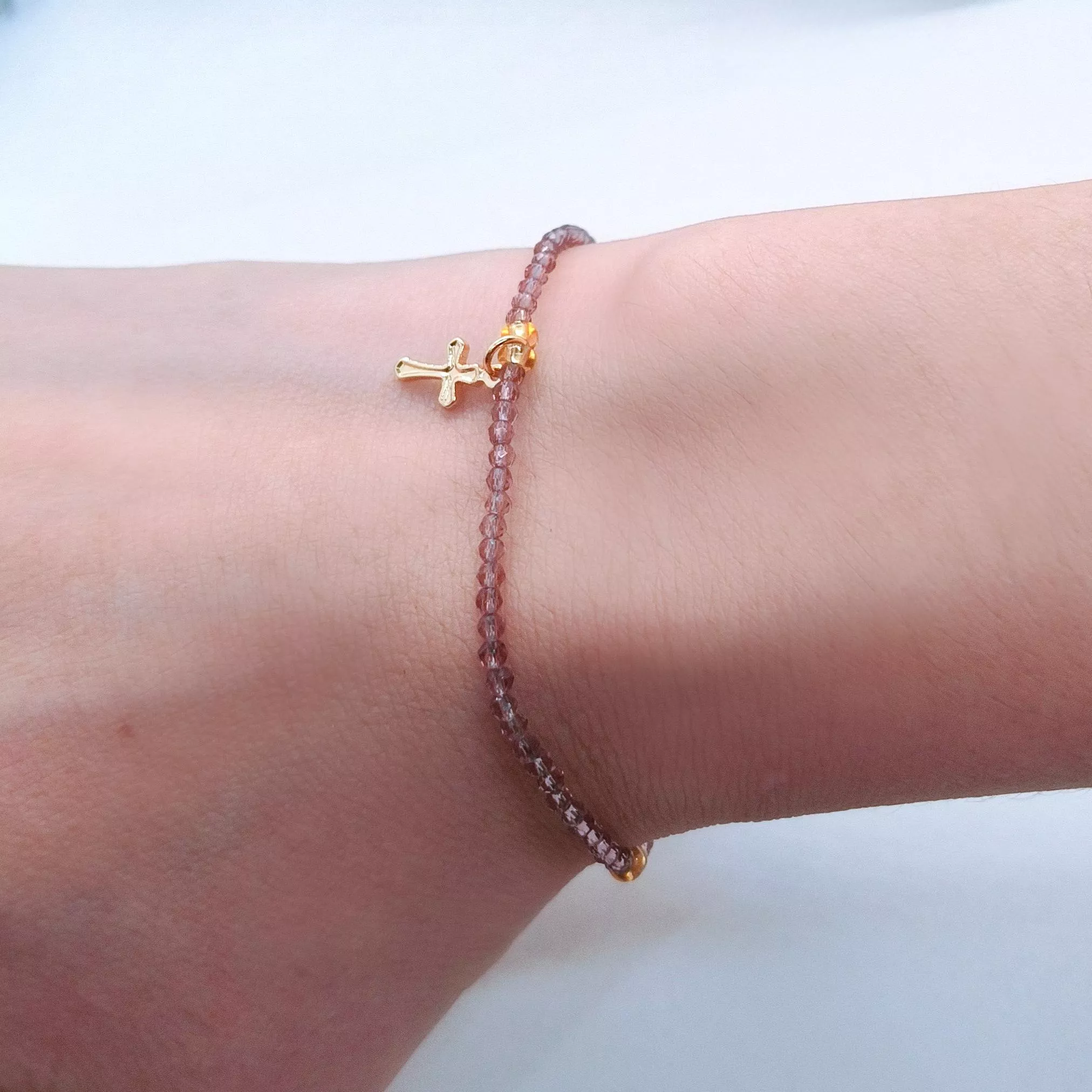 天然極細切割紫水晶包14K金十字架手鍊/信仰