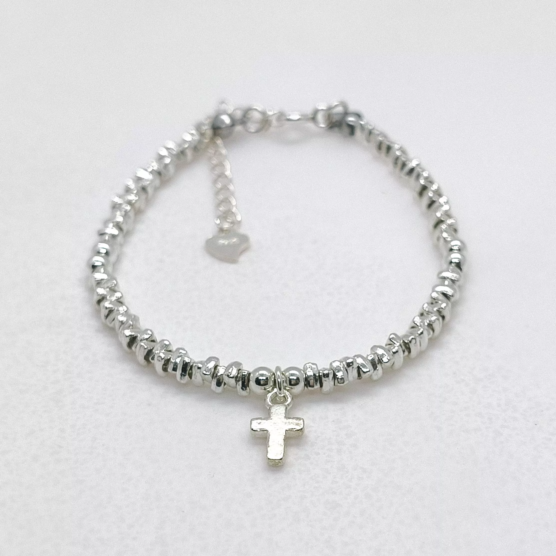 Holy Silver-原創設計實心925純銀十字架串珠手鍊/福音禮品/信仰