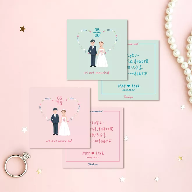 《一禾森設計MA018》客製插畫喜餅謝卡・婚禮送禮感謝卡・似顏繪手繪風