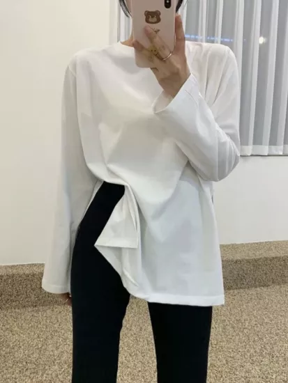 簡約小開衩長袖上衣