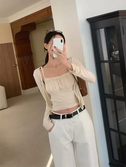 甜美感蕾絲拼接外套背心套裝