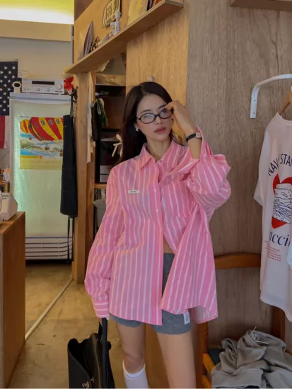 甜美率性條紋襯衫
