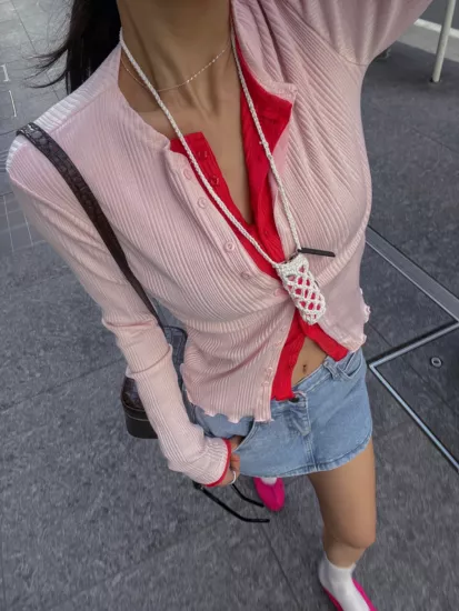 莫代爾彈性雙拼色針織小外套
