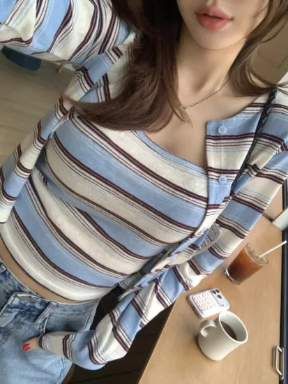 溫柔拼色條紋小外套背心套裝