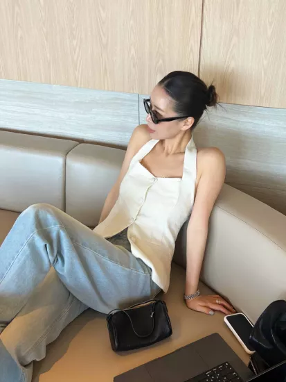 小香風花呢掛脖背心
