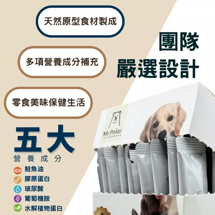 北極先生狗貓關節保健肉泥｜天然原型食材與五大營養成分說明海報