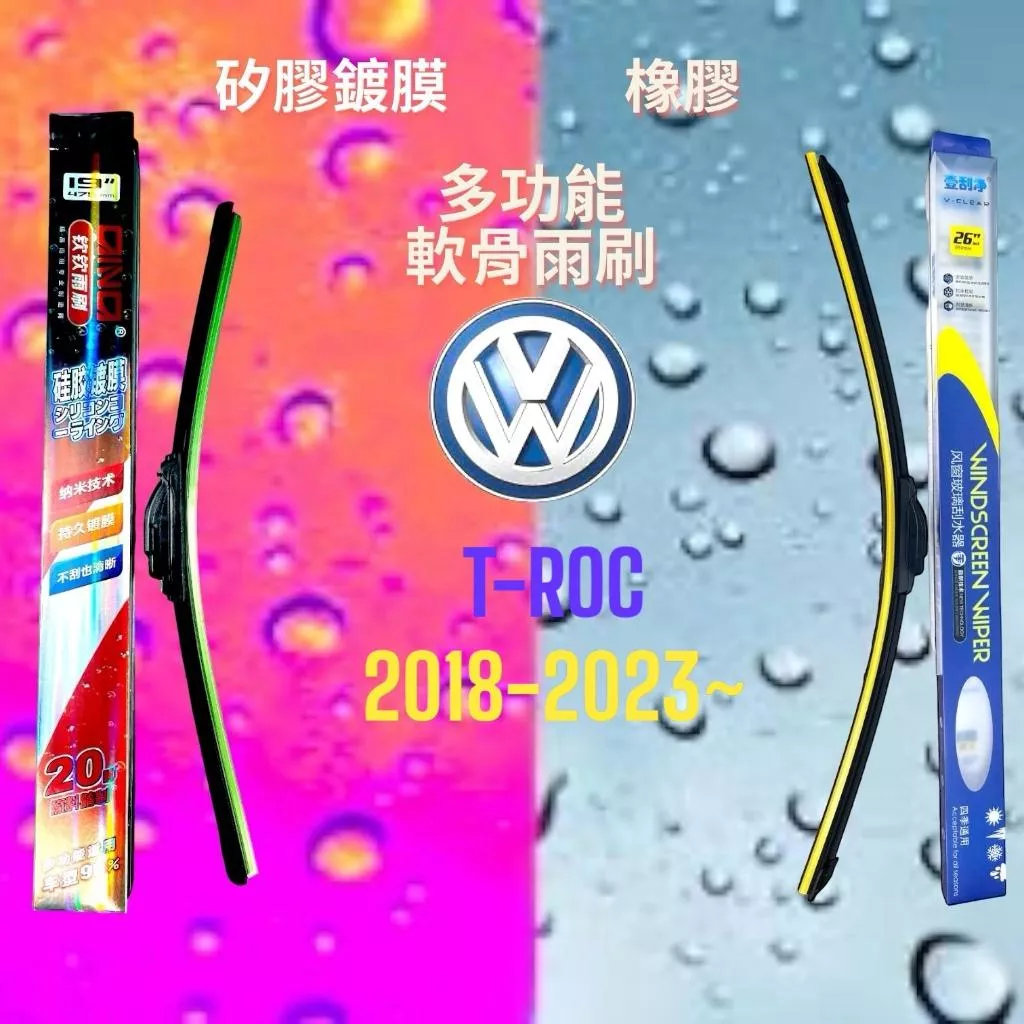 (現貨24小時快速出貨)(一組兩入)(購買加贈禮物)福斯 T-ROC車系 矽膠鍍膜軟骨多功能雨刷橡膠雨刷