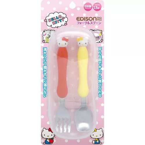 【日本製】不鏽鋼幼童學習餐具組｜KITTY｜附收納盒｜寶寶叉匙組｜學吃飯神器｜1.5歲以上適用