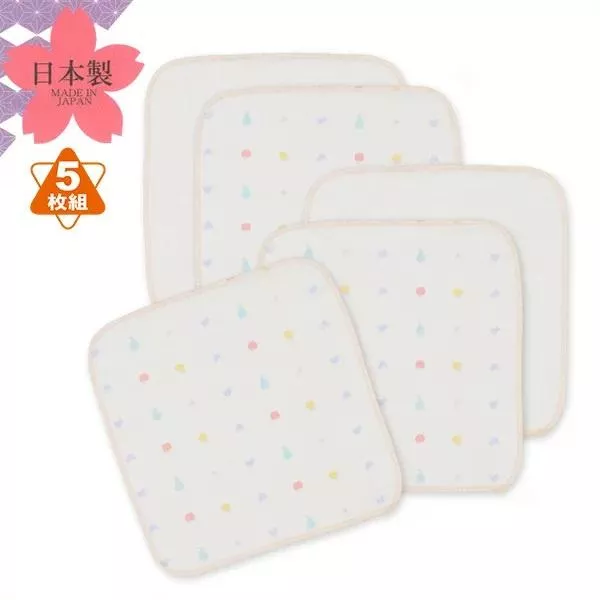 日本製 嬰兒紗布手帕 5入組｜北歐風圖案 × 100%純棉｜28×28cm 新生兒適用｜柔軟吸水｜安心日本製