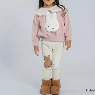 日本直送｜Miffy寶寶 蝴蝶蕾絲領 大學T 運動衫｜粉色MIFFY大頭圖案｜80cm/90cm可選｜正版嬰幼兒上衣