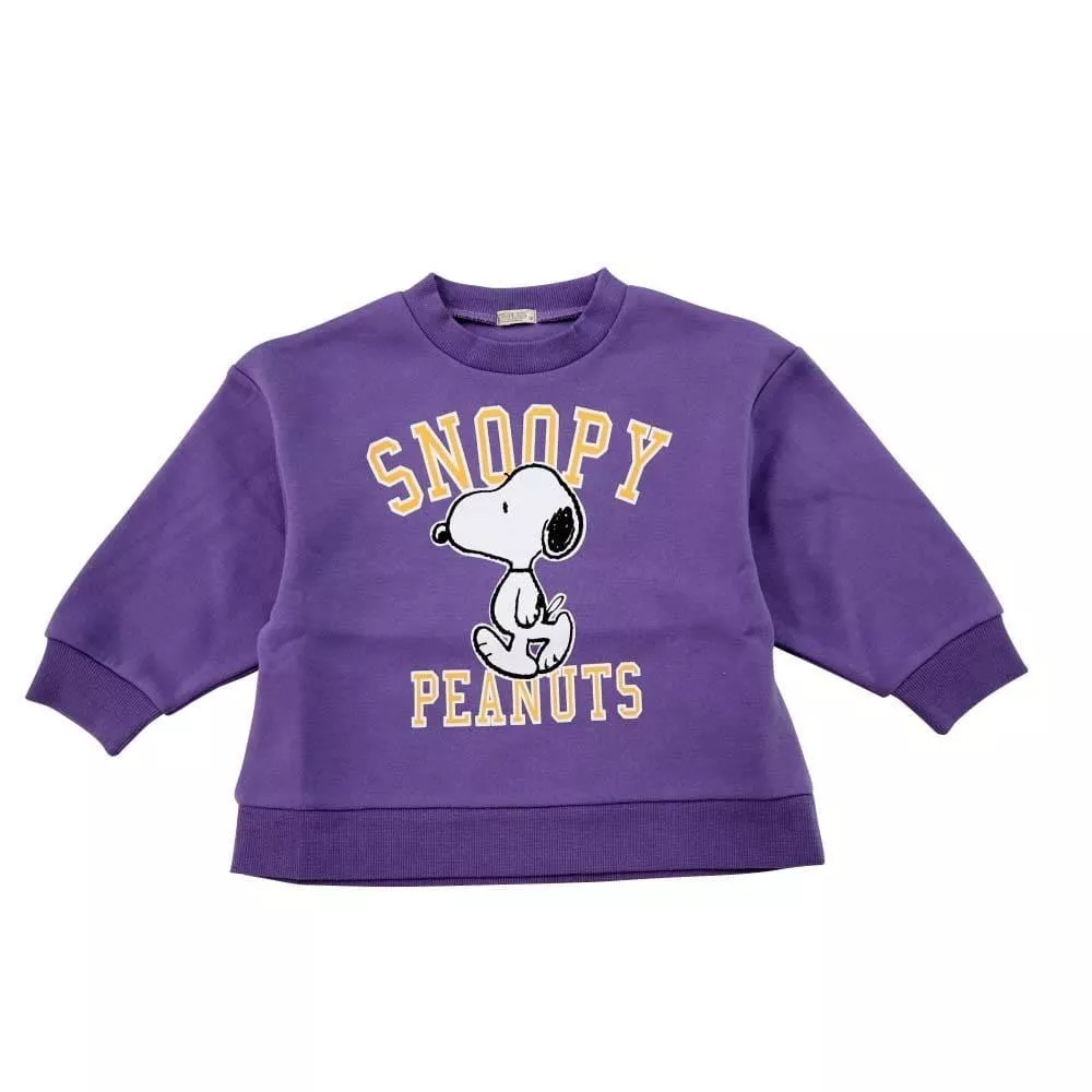 日本PEANUTS正版史努比寶寶長袖運動衫｜內刷毛｜紫色款販售｜90/95cm｜學院風大學TEE
