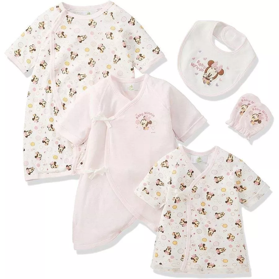 米妮 新生兒包屁衣禮盒組｜日本直送｜純棉綁帶式｜手套+圍兜三件組｜50–70cm 新生兒彌月禮推薦