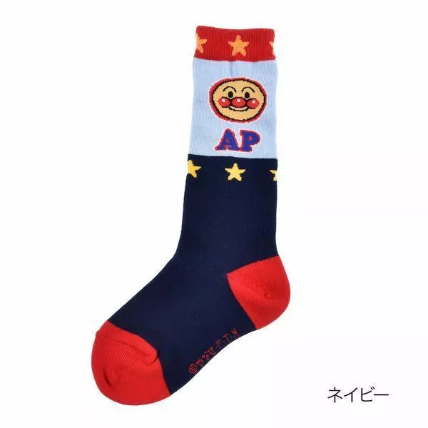 日本麵包超人中筒童襪｜13–15cm｜耐磨彈性｜前後加固｜襪底深色不易髒｜兒童運動襪推薦