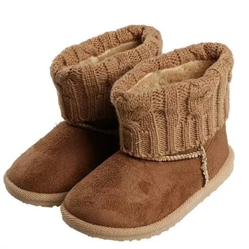 【日本直送】兒童針織雪靴｜暖暖刷毛內裡｜輕盈防滑｜秋冬百搭保暖童靴｜可愛針織翻邊設計