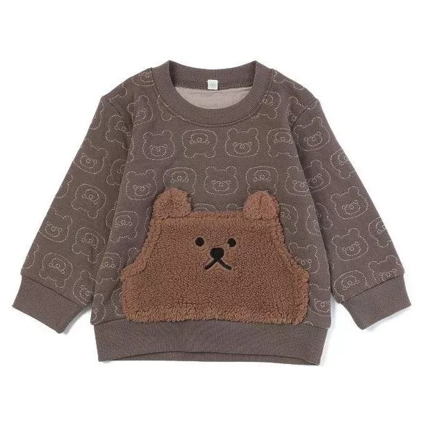 【日本直送】男孩雙層棉質熊熊厚款長袖上衣｜冬季暖咖啡色｜幼兒童長袖T恤｜學齡前可愛穿搭款
