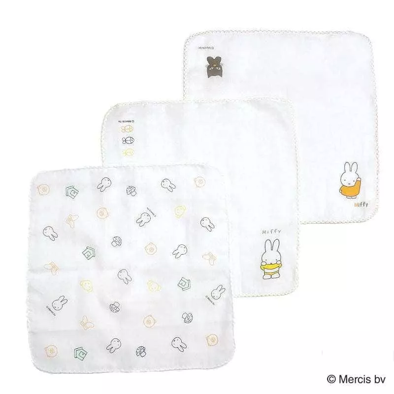 【日本正版｜MIFFY紗布手帕巾3件組】純棉口水巾｜寶寶柔膚小方巾｜32×32cm｜育兒必備