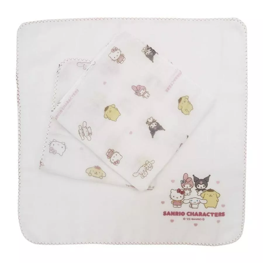 【日本正版】三麗鷗純棉紗布巾 3入組｜無螢光劑｜高吸水速乾｜32×32cm｜可愛角色圖案｜新生兒口水巾