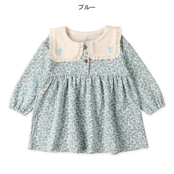 【日本直送】寶寶冬季長袖連身洋裝｜歐風小花點點設計｜95cm適穿｜厚款舒適｜拍照百搭款