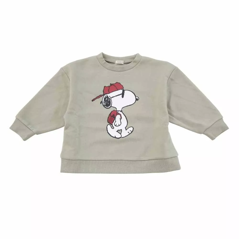 日本PEANUTS正版史努比 大學TEE長袖運動衫｜內刷毛保暖｜灰色款｜90cm｜ snoopy 史奴比