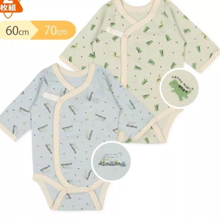 粉色女寶｜日本新生兒純棉綁帶連身衣｜長袖保暖款｜兩件組（兔子/蘋果）