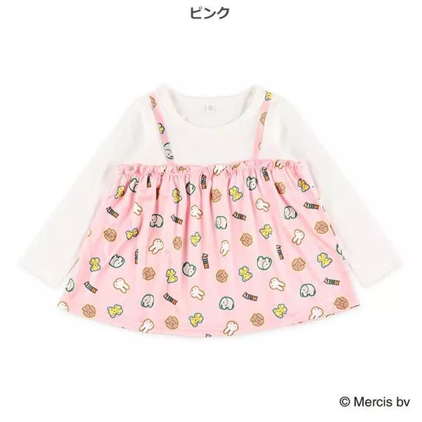 【日本直送｜MIFFY正版】寶寶小吊帶裙造型上衣｜滿版小MIFFY｜粉色搶手款｜可愛百搭｜秋冬穿搭必備！