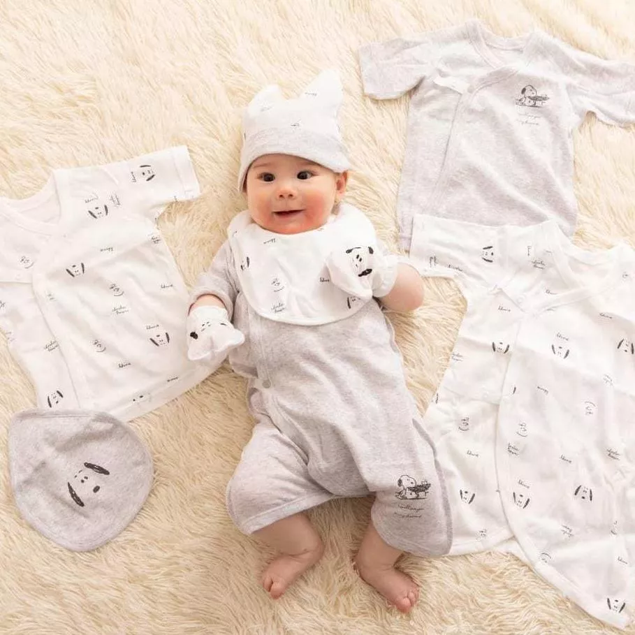 【日本直送】SNOOPY 新生兒8件組禮盒｜純棉綁帶款｜彌月禮/滿月禮/寶寶禮推薦｜50-70cm