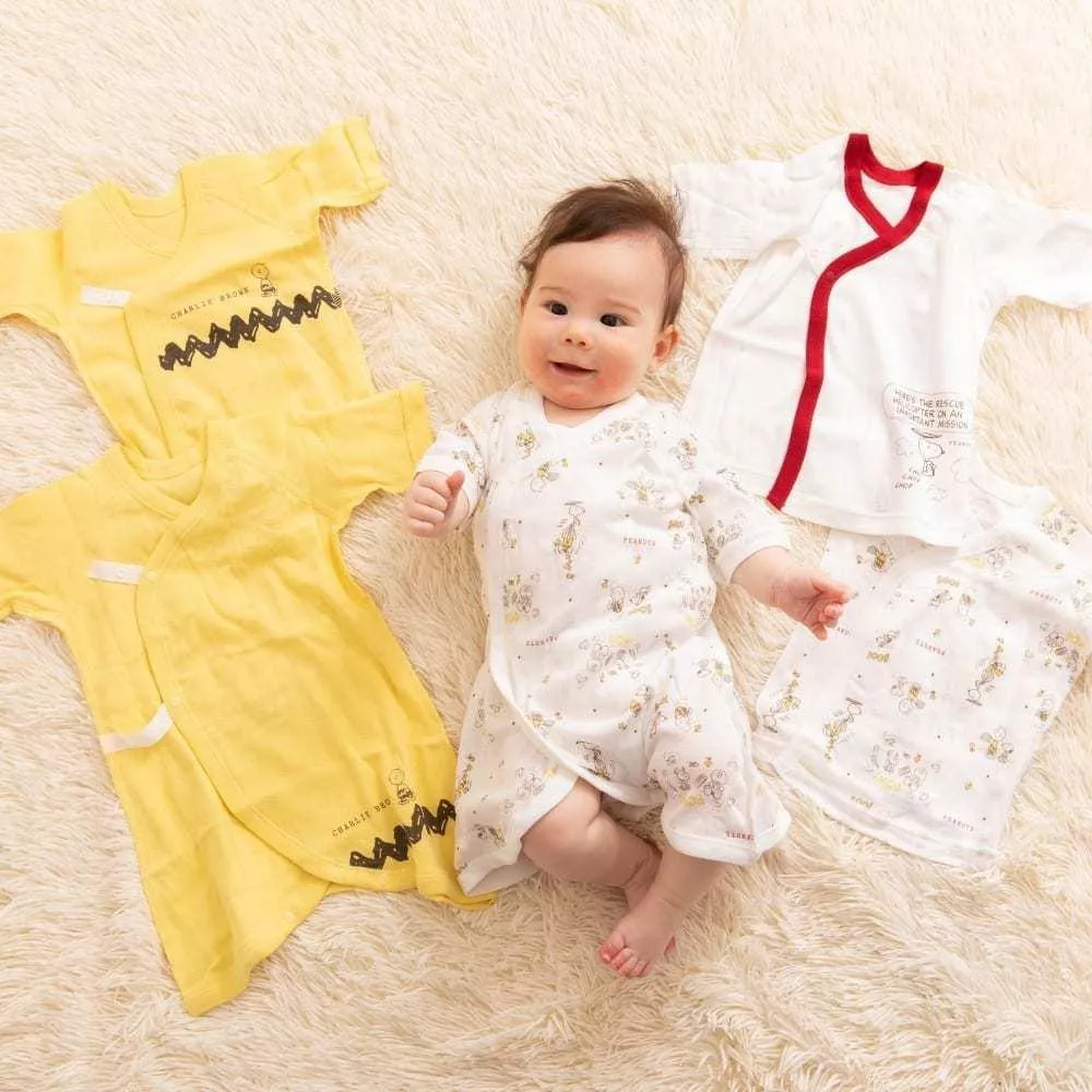 【日本直送】史努比 SNOOPY 新生兒紗布衣五件組｜純棉綁帶上衣＋連身衣｜50-60cm｜寶寶禮盒推薦 史奴比