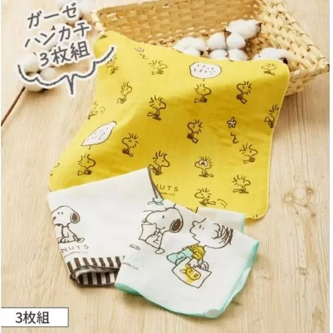 【日本製】史努比 寶寶 紗布巾3入組｜SNOOPY純棉口水巾｜柔軟吸水｜查理布朗 史奴比