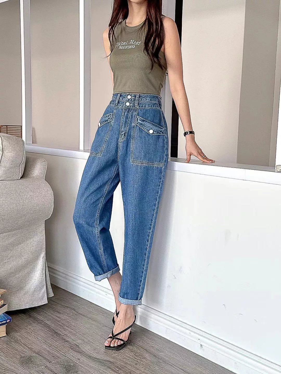 斜口袋顯瘦牛仔褲