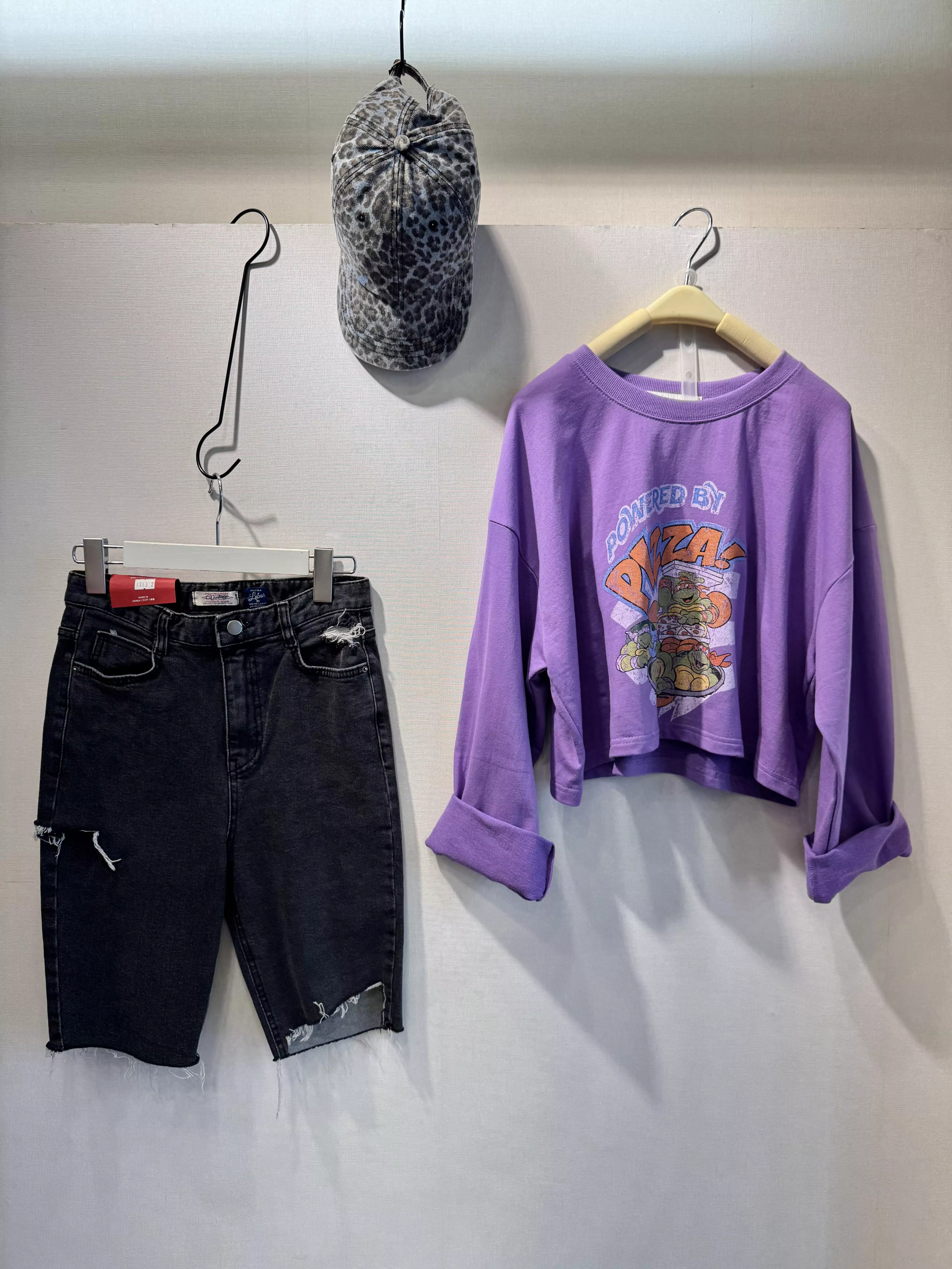 👖煙燻灰破壞感彈力單車褲