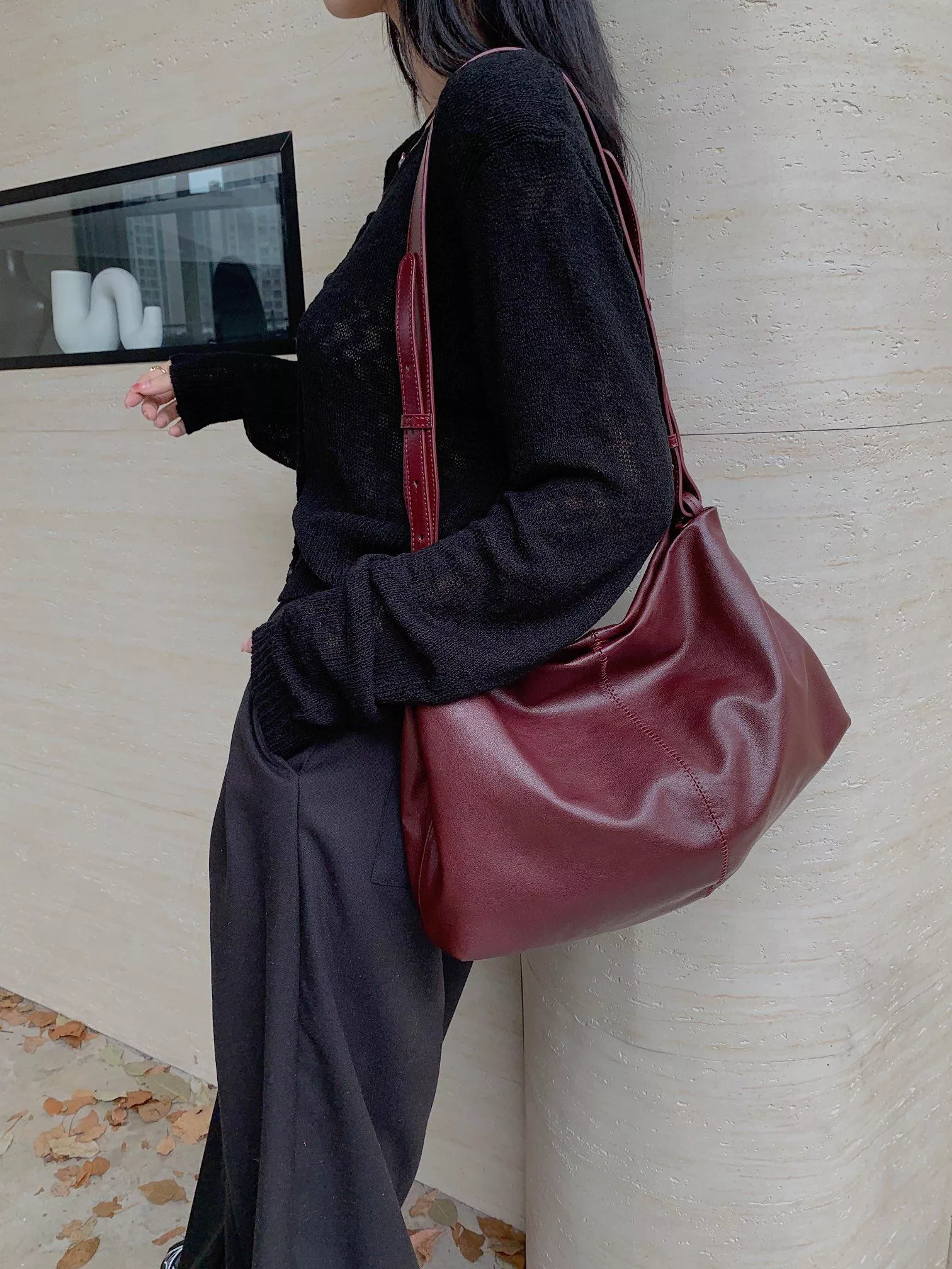 邊翹素面上肩兩用包包