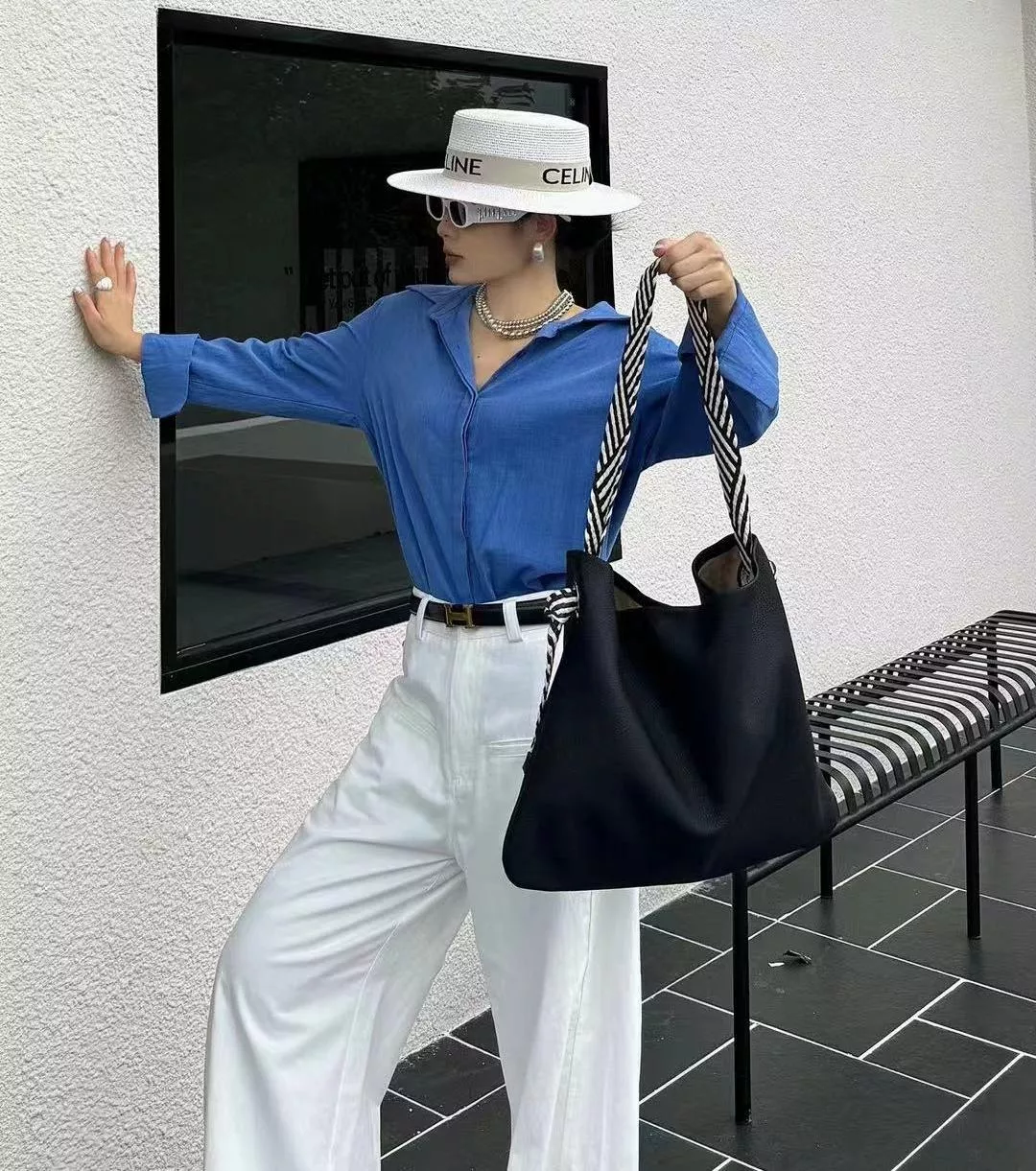 條紋織帶兩用大方包